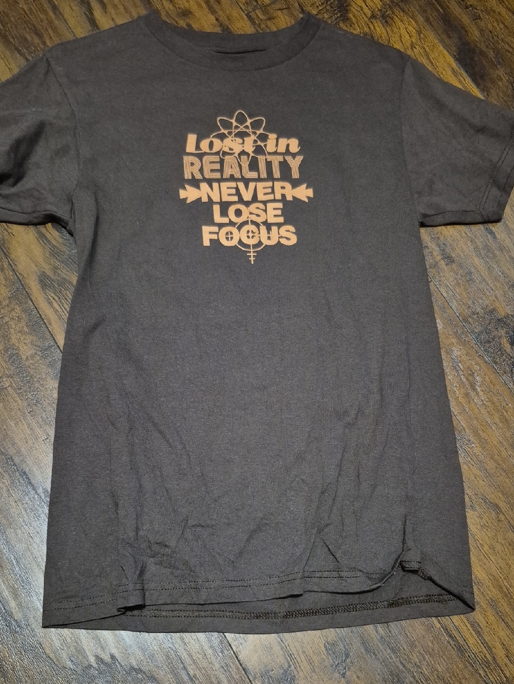 Men's Brown Graphic Tee with Peach Print